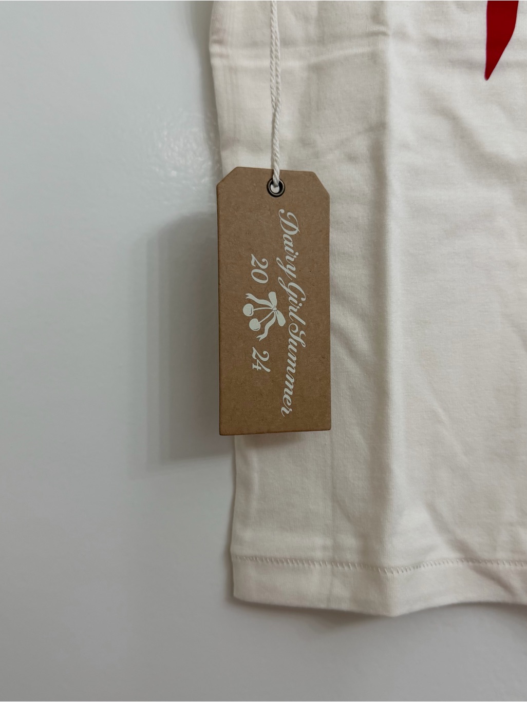 Nwt Dairy Boy Baby Tee Cherry Ribbon Size Large White Red 100% Cotton — image 3 of 7